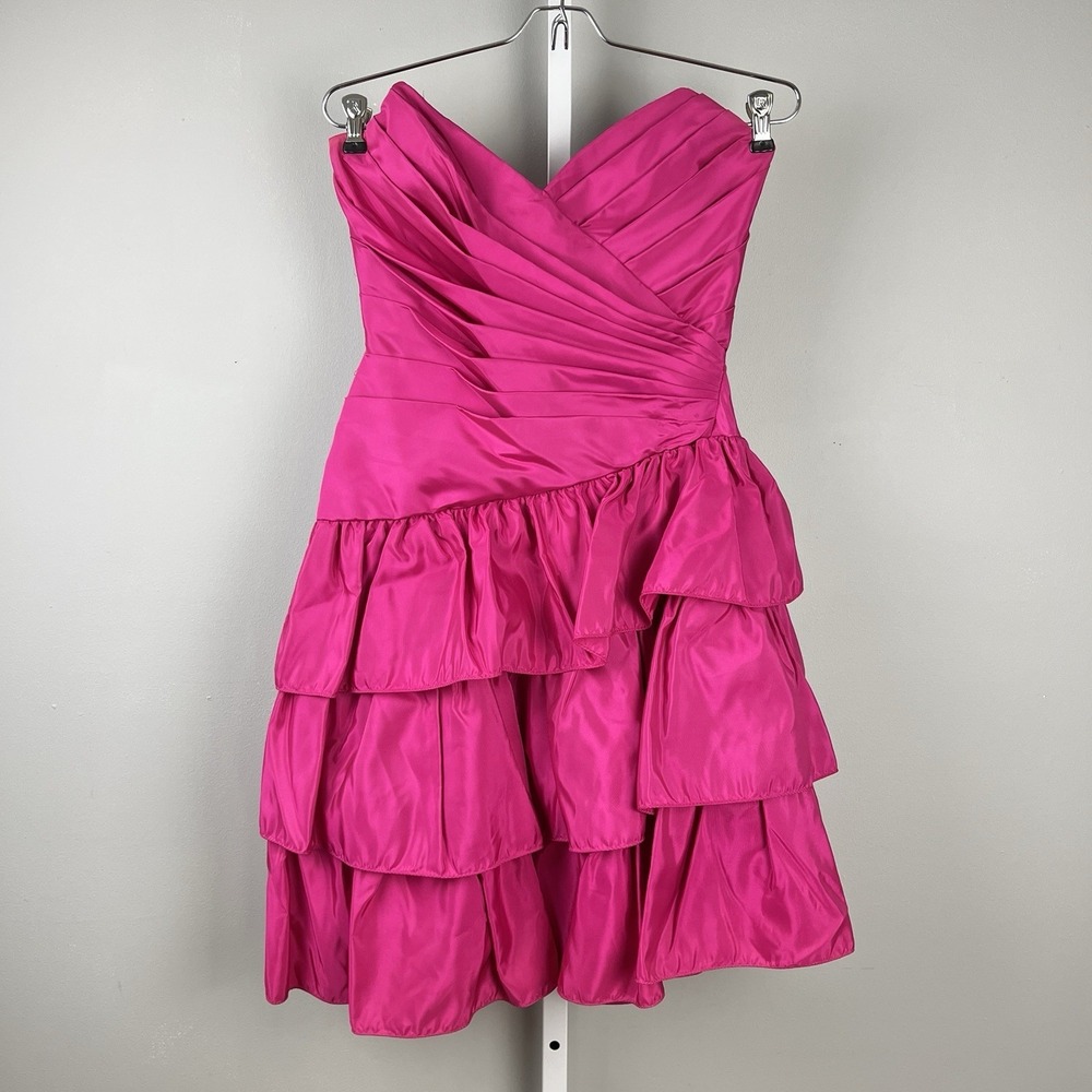 Vintage 80s/90s Night Way Prom Dress Size 5/6 Pink Satin‎ Asymmetric Formal
